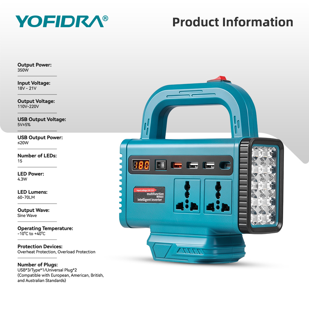 محول طاقة محمول YOFIDRA 220 فو - مراجعة Outdoor Lighting Battery Powered وسعره